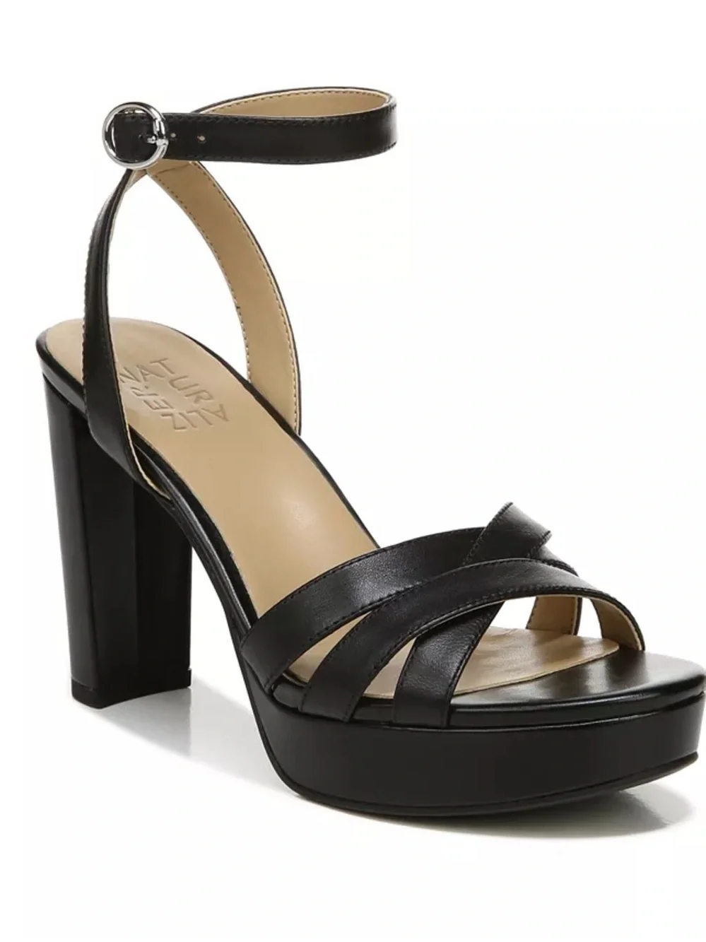 Naturalizer Mallory Black Strappy Platform Heel Sandal Size 7W